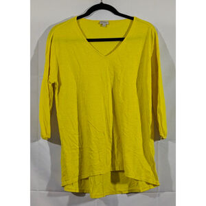Cremieux Yellow V-Neck Tunic Top Women’s Size Small 3/4 Sleeve Hi Low Hem